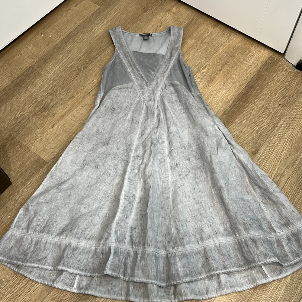 Chelsea & Theodore Urban Casual Gray Linen Fit and Flare Dress |Size PS